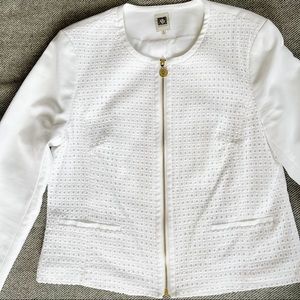 Anne Klein White Eyelet Gold Zipper Blazer Suit Jacket Size XL